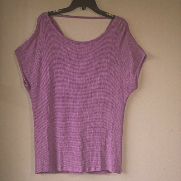 Como Vintage Blouse Pink White Textured Short Sleeve Spandex V Back Size M - Picture 2 of 11